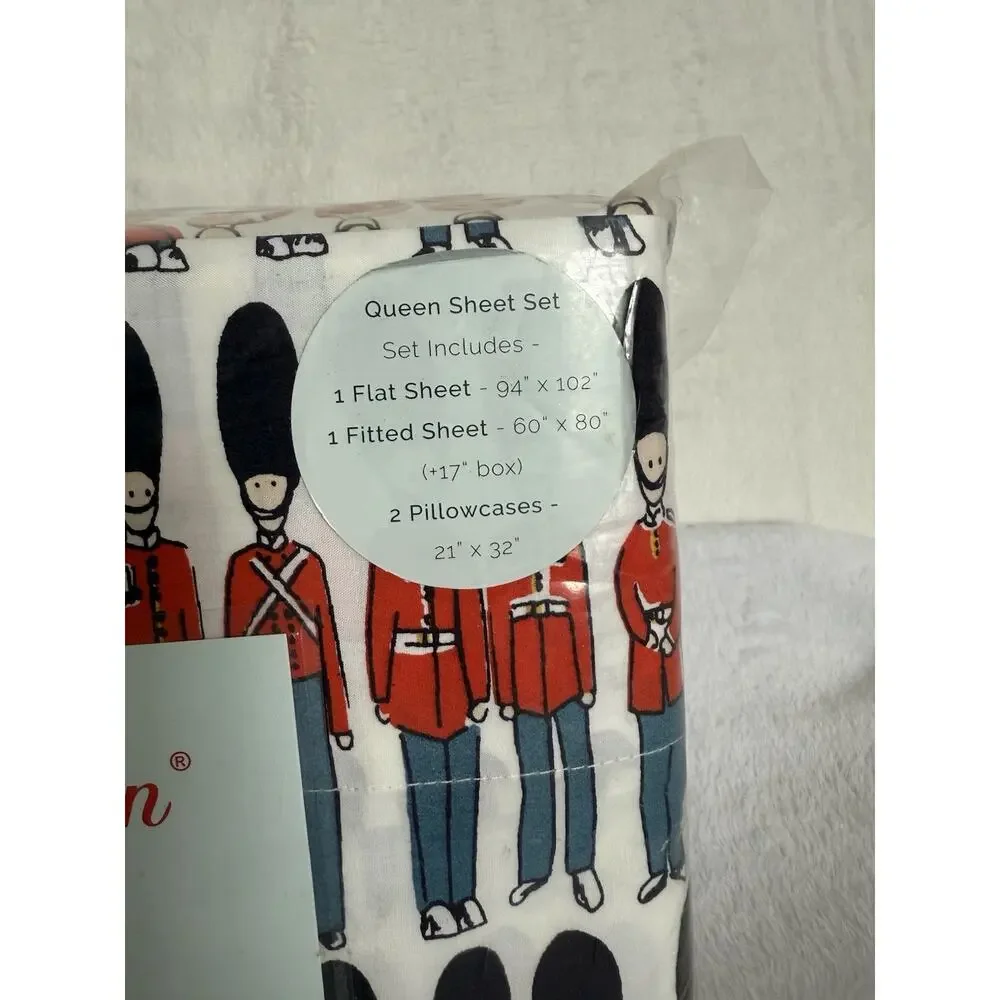 New Cath Kidston London Guards Christmas Queen Sheet Set 4 Piece 100% Cotton